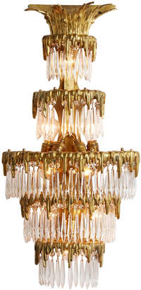 Rejuvenation Tiered Brass Wall Light w/ Cut Crystal Spears by Caldwell