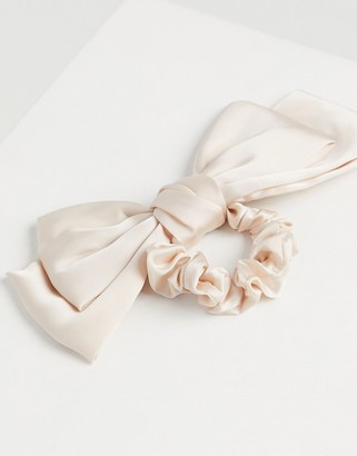 My Accessories London Exclusive oversized bow hair scrunchie in light gold satin