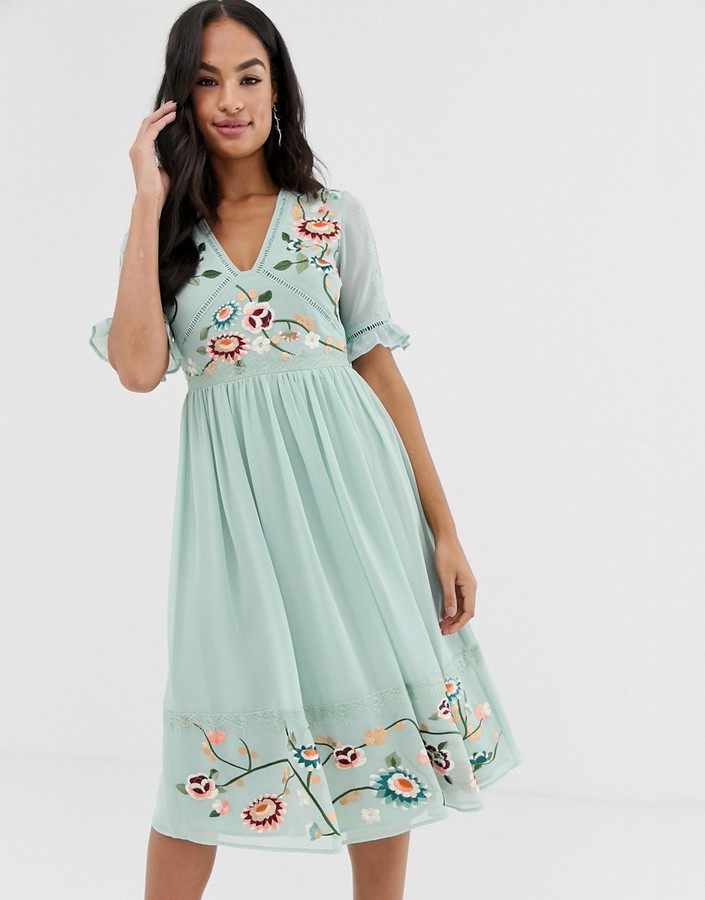 ASOS DESIGN embroidered midi dress with ...