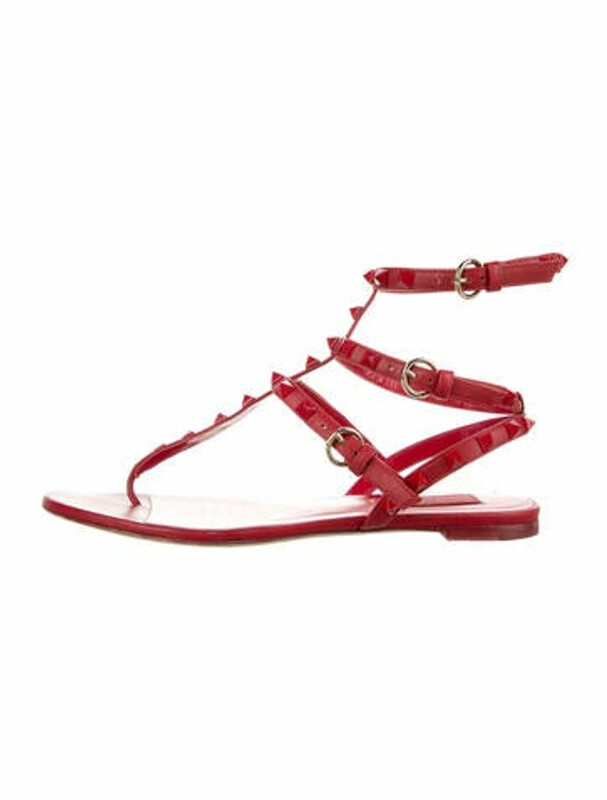 Valentino Rockstud Accents Leather Gladiator Sandals Red - ShopStyle