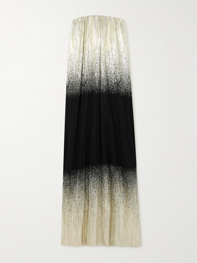 Dima Ayad - Strapless Metallic Plissé-tulle Maxi Dress - Black