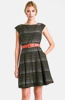 Thumbnail for your product : Tahari Belted Stripe Fit & Flare Dress (Regular & Petite)