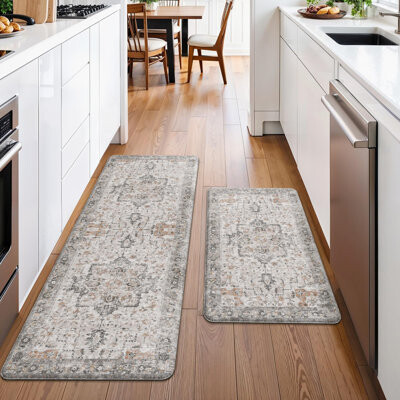 Kitchen Mats For Floor, Washable Anti Fatigue Mat For Cushioned, Waterproof Kitchen Rugs, Non Slip, (Light Taupebrown/2 Pcs)