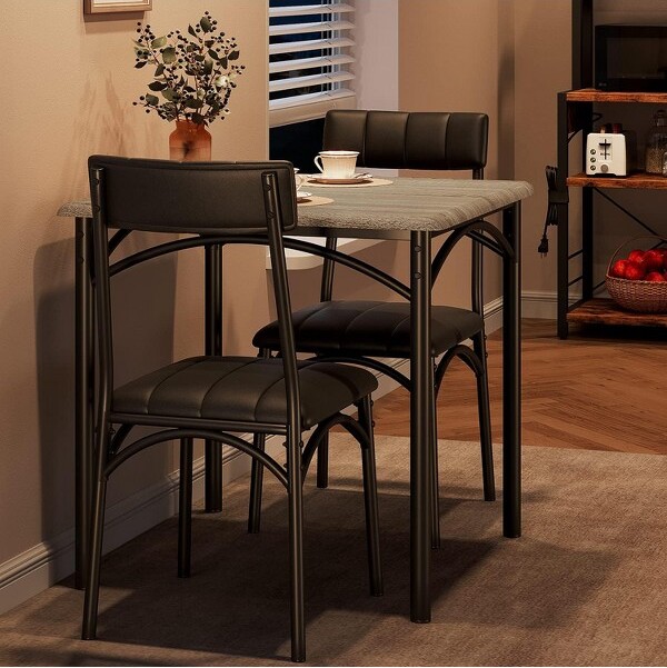 WARMTOBABYDiningTableSetfor2KitchenTablewith2UpholsteredChairsWoodSquareDiningTableandChairsSetforSmallSpaceRusticGray