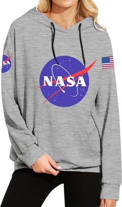 YUHX NASA Hoodie Womens Pullover Jumper Astronaut Logo Graphic Kangaroo  Pocket Sweatshirt Blouse Tops - ShopStyle