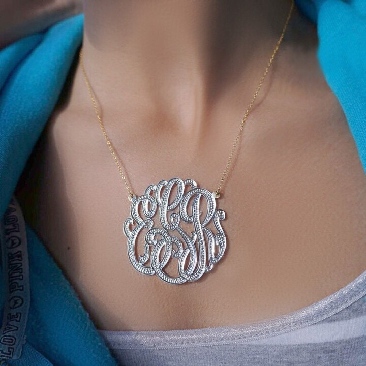 Etsy Diamond Beaded Custom Initials Necklace Small To Large