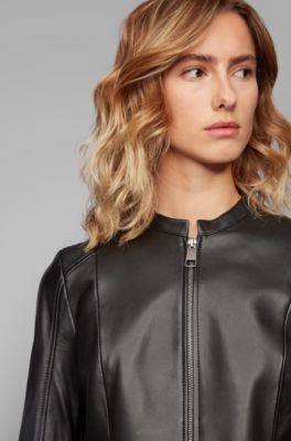 HUGO BOSS Leather jacket in lamb nappa with buckle detail