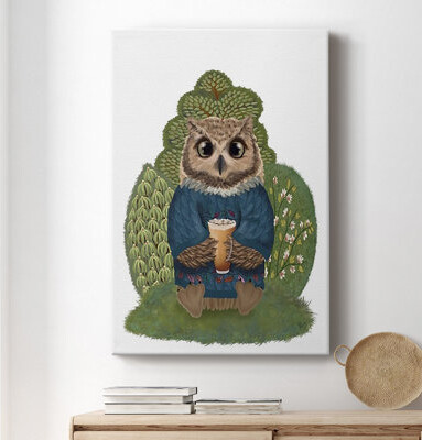 Trinx Latte Owl In Sweater Premium Gallery Wrapped Canvas - Ready To Hang