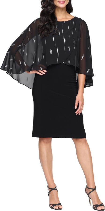 SL Fashions Foil Print Chiffon Capelet Cocktail Dress ShopStyle