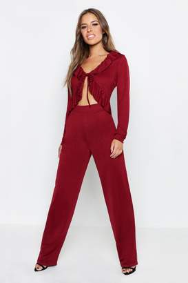 boohoo Petite Ruffle Front Cut Out Jumpsuit