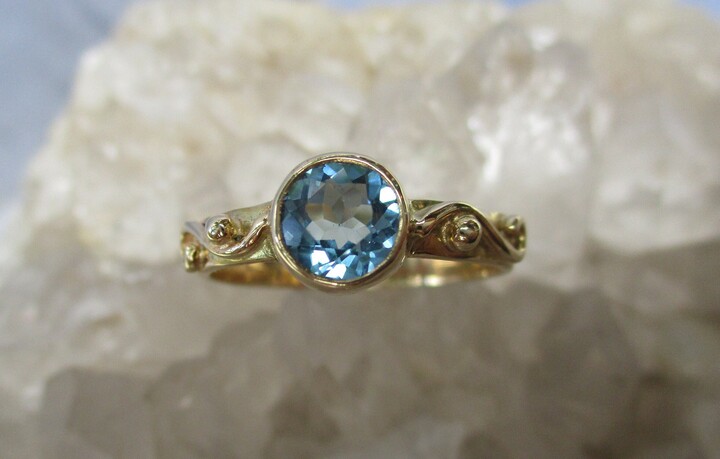 Etsy Blue Topaz Ring ~14K. Gold~ Handmade with Beautiful 6mm Swiss