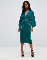 Thumbnail for your product : ASOS Design Velvet Plunge Kimono Midi Dress with Tie Waist