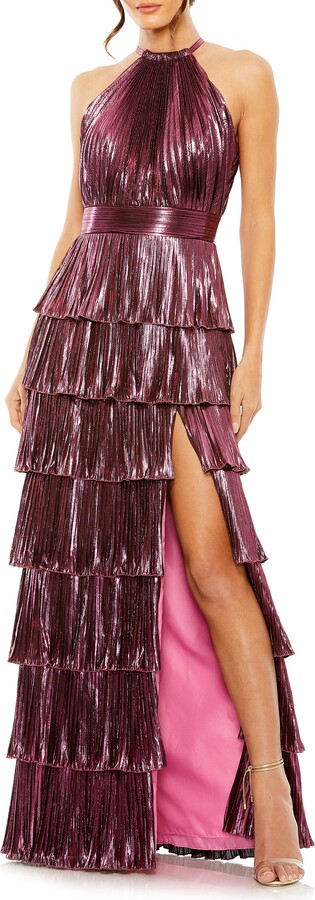 metallic halter gown