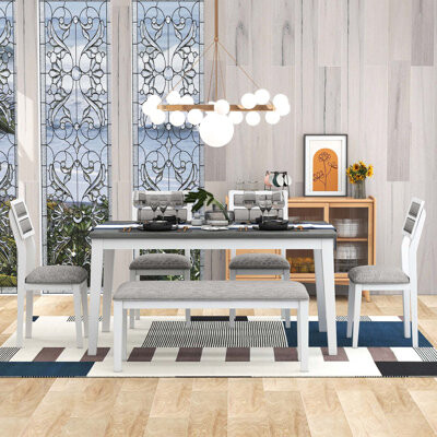Corrigan Studio Classic And Traditional Style 6 - Piece Dining Set, Includes Dining Table, 4 Upholstered Chairs & Bench