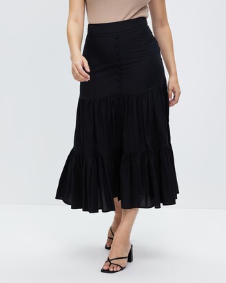 Atmos & Here Women's Black Midi Skirts - Adelyn Tiered Midi Skirt