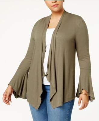 INC International Concepts Plus Size Ribbed Bell-Sleeve Cardigan, Created for Macy's
