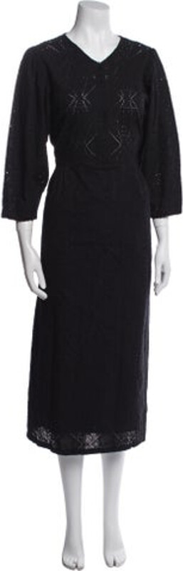 Rodebjer V-Neck Long Dress Rodebjer Sheath Dress Black Three-Quarter Sleeve with V-Neck