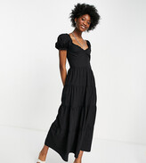 Thumbnail for your product : Stradivarius milkmaid poplin dress with puffed sleeves in black