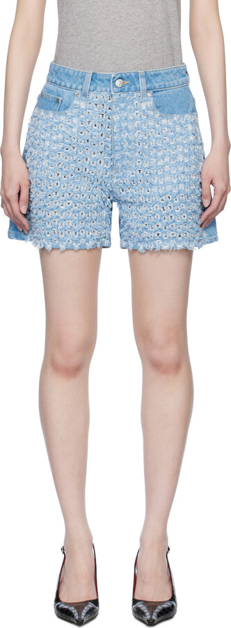Stella McCartney Blue Mid-Rise Bouclé Denim Shorts