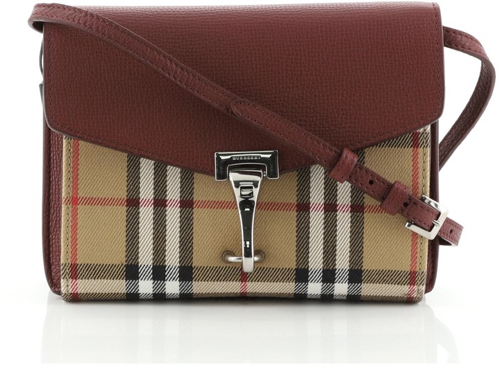 Burberry Macken Crossbody Bag Leather and Vintage Check Canvas Small