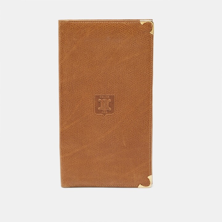 Celine Triomphe Embossed Tan Leather Cheque Book Holder