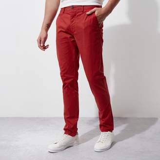 River Island Mens Red skinny chino trousers