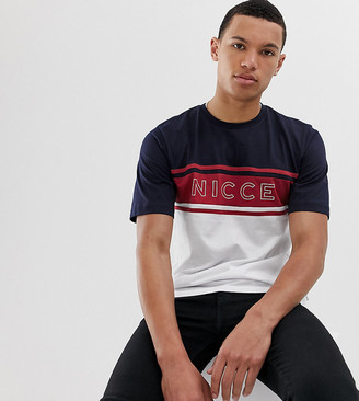Nicce t-shirt with logo panel in white and navy