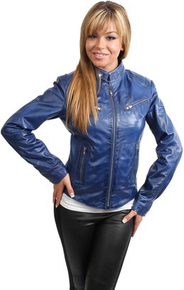House of Leather Ladies Biker Style Leather Fitted Jacket Womens Sr01 Purple Navy Red (X SMALL, )
