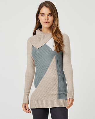 Le Château Colour Block Cowl Neck Tunic Sweater