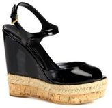 Thumbnail for your product : Gucci Hollie Patent Leather Cork Wedge Sandals