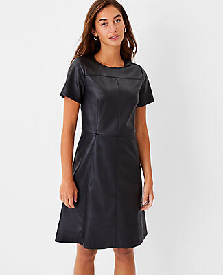 Ann Taylor Seamed Faux Leather Flare Dress