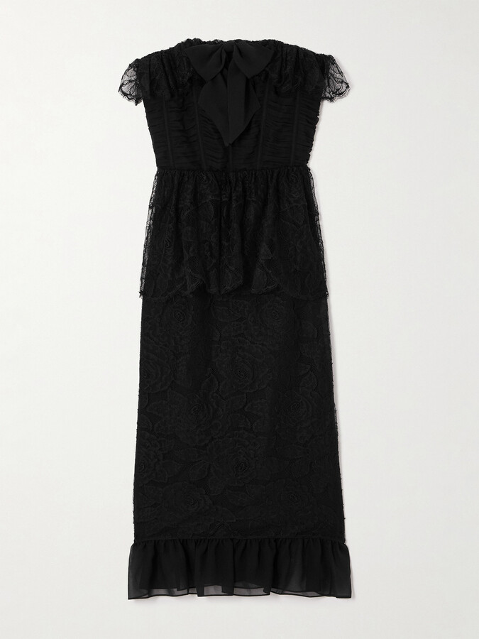 Alessandra Rich Strapless Layered Embellished Cotton-blend Lace Midi Dress - Black