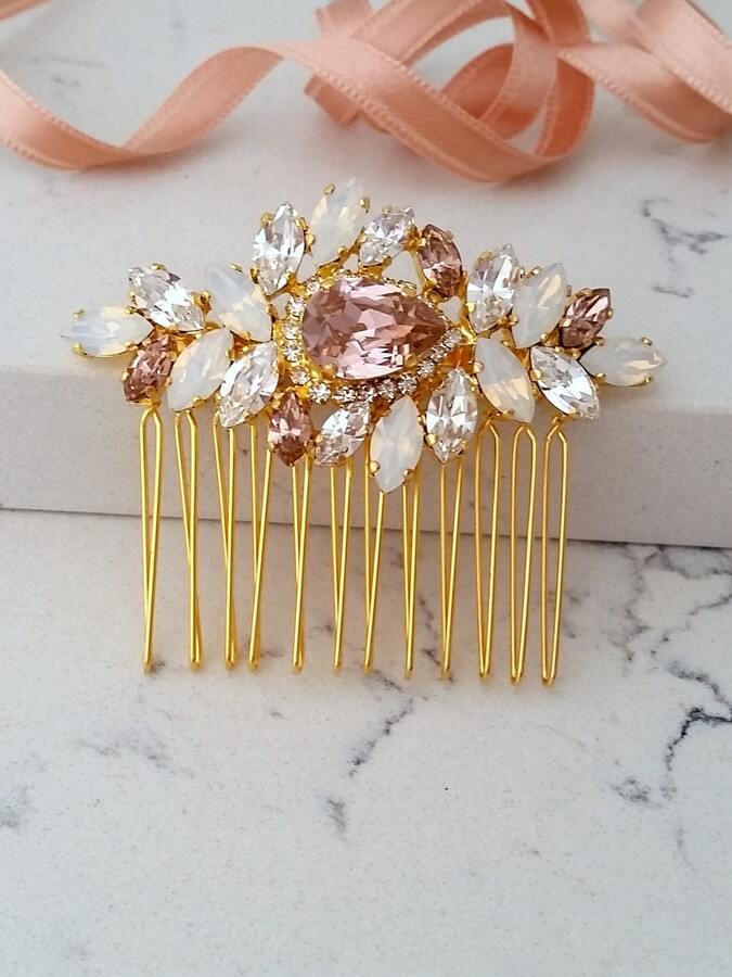Etsy Blush White Opal Hair Comb Bridal Comb Wedding Accessory Wedding Headpiece Morganite Crystal Hair Comb Gatsby Head Piece