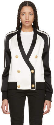 Balmain White and Black Colorblock Six-Button Jacket