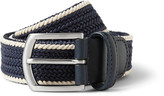 Thumbnail for your product : Andersons Navy 3.5cm Leather-Trimmed Woven-Cotton Belt