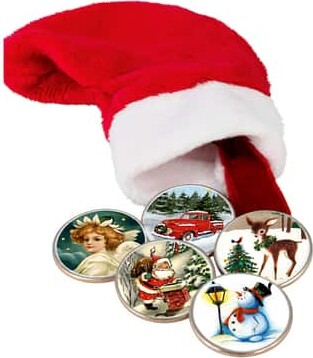 Vintage Christmas Colorized JFK Half Dollar Coins in Christmas Stocking By American Coin Treasures