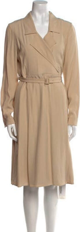 Burberry Wrap Dress Neutrals Long Sleeve with Collar Designer size 40.
