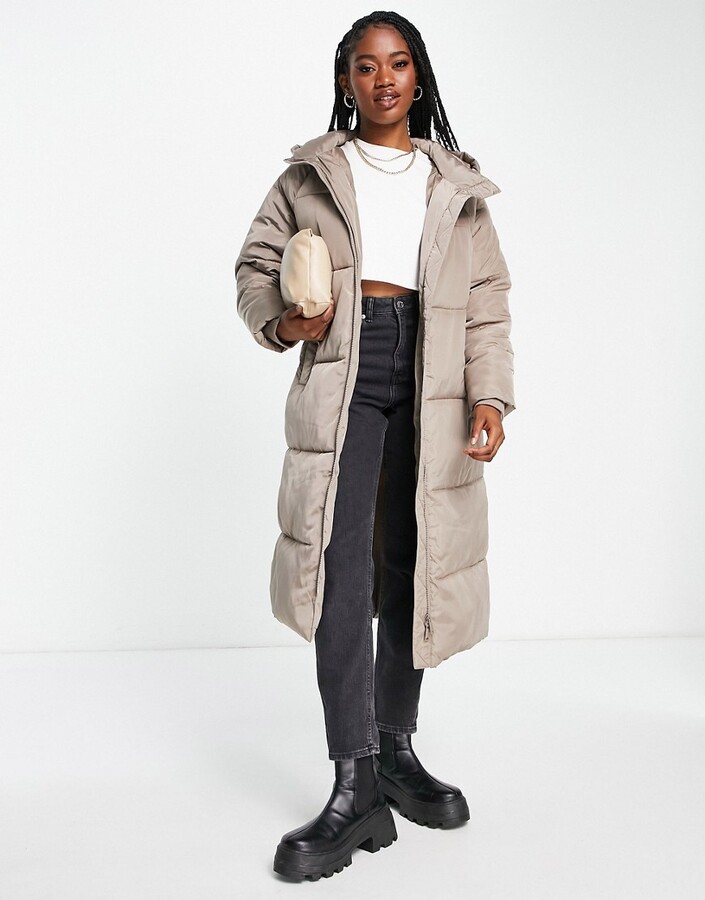 Urban Bliss long hooded puffer coat in mink - ShopStyle