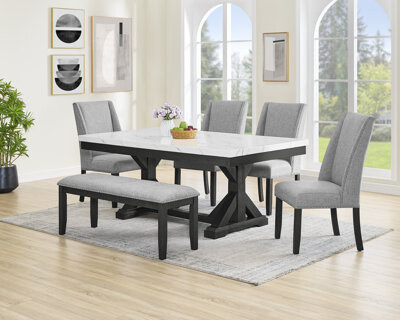 Gracie Oaks Modern 72 x 42 Faux Marble Dining Set
