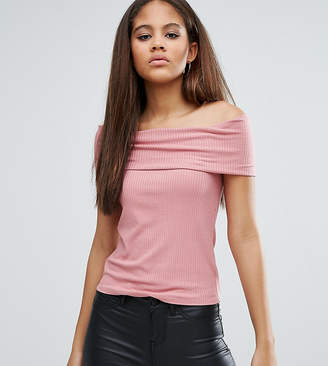 ASOS Tall TALL Off Shoulder Top with Deep Fold in Rib