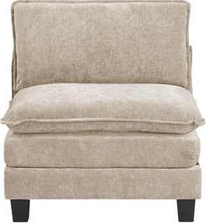 Benjara Duby Armless Chair Black Faux Wood Legs Taupe Gray Chenille