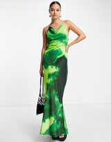 Thumbnail for your product : ASOS DESIGN cowl neck strap detail maxi dress in green tie dye print