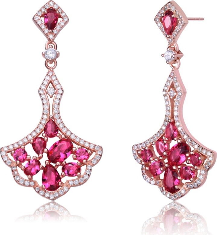 Genevive Rose Gold Plated Red Cubic Zirconia Accent Dangle Earrings