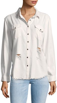 MinkPink Women's Breeze Fray Hem Denim Button-Down Shirt