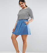Thumbnail for your product : ASOS Curve CURVE Denim Button Front Mini Skater Skirt in Mid Wash Blue