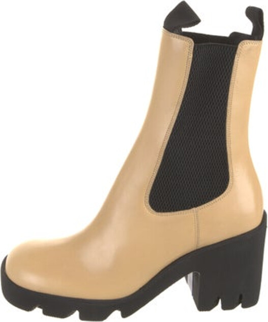 Burberry Leather Mid-Calf Chelsea Boots Neutrals Round-Toes Platform Designer