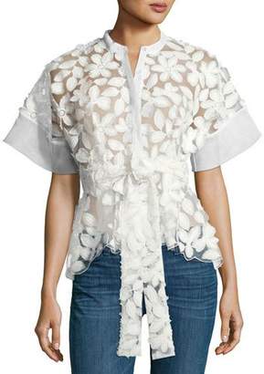 Alexis Danelle Floral-Embroidered Short-Sleeve Top