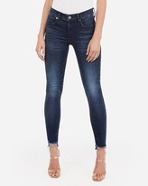 Thumbnail for your product : Express Mid Rise Denim Perfect Raw Hem Skinny Jeans