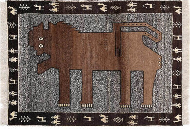 Isabelline Handmade Persian Gabbeh Pictorial Lion Accent 3'4\