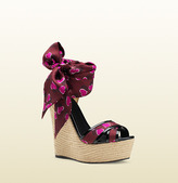 Thumbnail for your product : Gucci Carolina Heartbeat Satin Tie Wedge Sandal